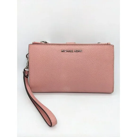 MICHAEL KORS Adele Jet Set logo double zip leather phone wallet wristlet (Used) - Picture 1 of 13